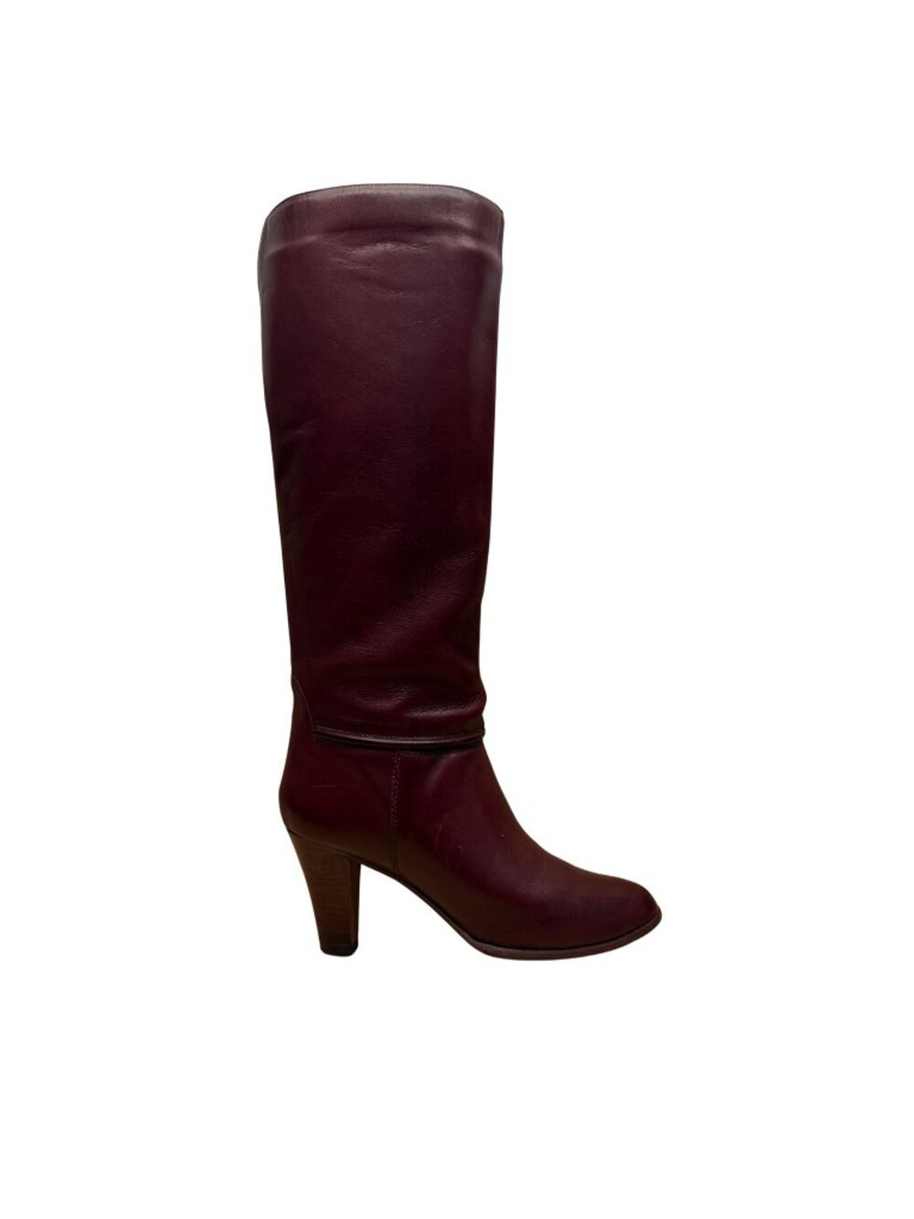Vintage Made In Brazil Women's Burgundy Leather Knee-High Heeled Boots Size 7.5M